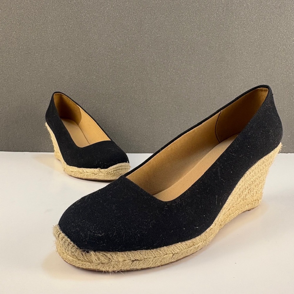 J.Crew Black Canvas Wedge Espadrille Heels Women's‎ Size 9.5